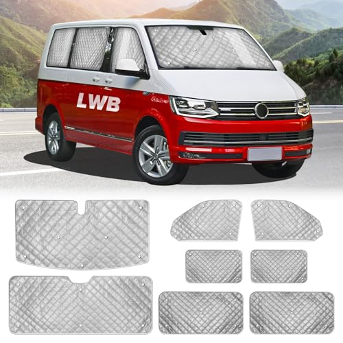 MaxEarn 8Stk Thermomatte Fahrerhaus passend für VW T5 T6(LWB) Sonnenschutz Auto Frontscheibe Innen Faltbare Sonnenschutz Windschutzscheibe UV-Schutz Frontscheibenabdeckung mit Aufbewahrungstasche