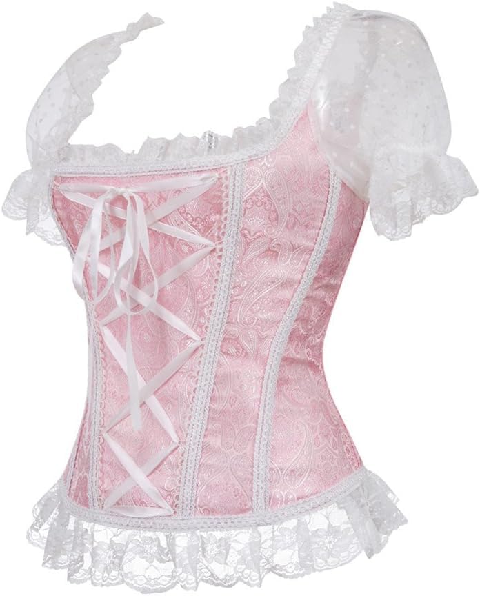 Image of Women's Lace up Gothic Jacquard Shoulder Straps Tank Overbust Shaper Corset Bustiers Top