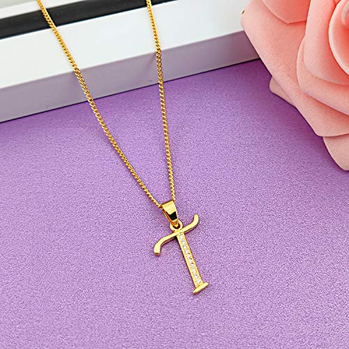 Youfeng Initial Alphabet Pendant Necklace 18K Gold Plated A-Z Letter Cubic Zirconia Personalized Necklaces Gift For Women Fashion Jewelry (T) #TOP4