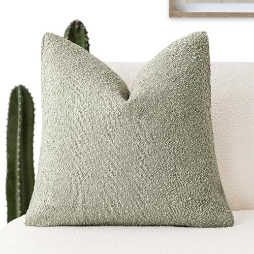 Image of Foindtower Decorative Textured Boucle Throw Pillow Covers Accent Solid Pillow Cases Neutral Soft Cozy Couch Cushion Case for Chair Sofa Bedroom Living Room Home Decor 20x20 Inch,1PC,Dirty Sage Green