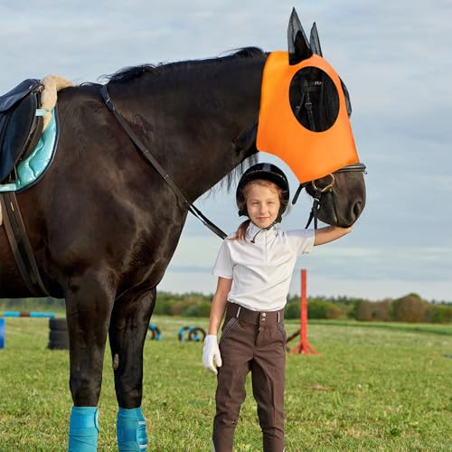 Image of Frienda 4 Pcs Horse Fly Masks with Ears UV Protection Elastic Horse Mask Breathable Comfortable Fly Mask for Adult Horses, Protect from Summer Insect(Large,Rose Red, Royal Blue, Orange, Light Pink)