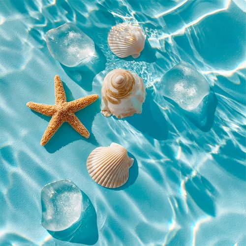 Image of Nuxovilar Peel and Stick Vinyl Floor Tiles, 12x12 Inch | Fresh Ocean Seashell Starfish Pattern, Self-Adhesive Flooring (10 Pcs)