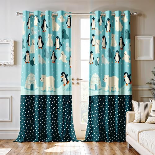 Image of Ultimate Trends Light Filtering Kids Curtain | Fairy, Dragon Castle, Safari & Jungle Animal Prints | for Kids Room Doors and Window | 6 FEET Pack of 2 |Arctic Parade