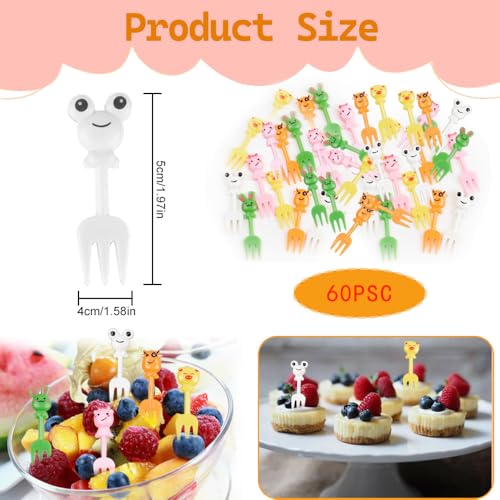 Miniatura 3 de Azlanway Animales Tenedores De Frutas De Plástico, 60 Unidades, Reutilizables Para Niños, Selecciones De Comida, Tenedores Fiambrera, Té Y Cumpleaños