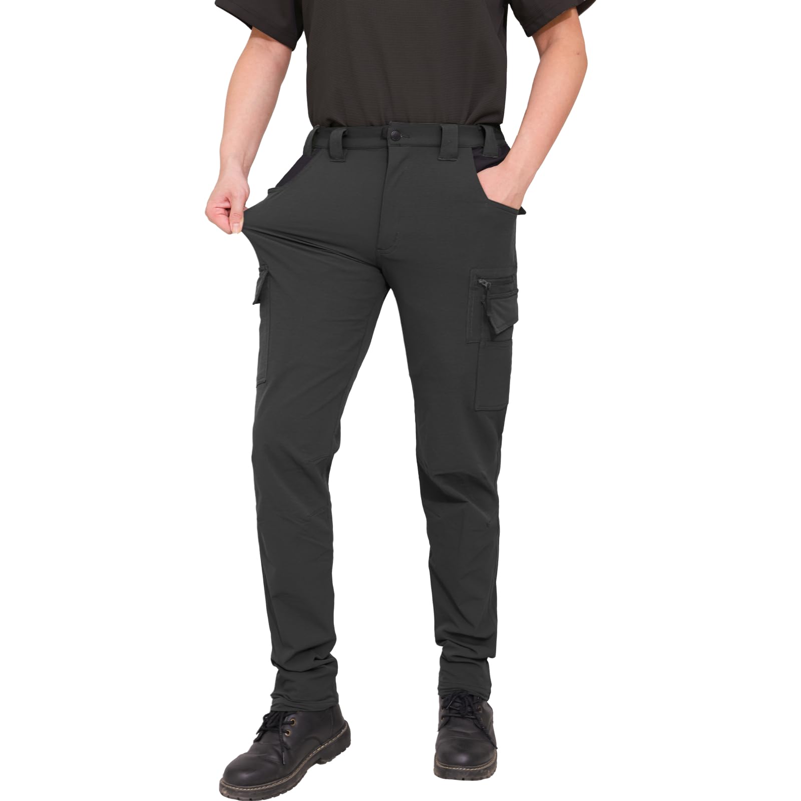 WORK IDEA Pantalón Impermeable Hombre para Senderismo, Softshell Elástico Transpirable y Suave, Pantalón de Trekking, Montañismo y Ocio
