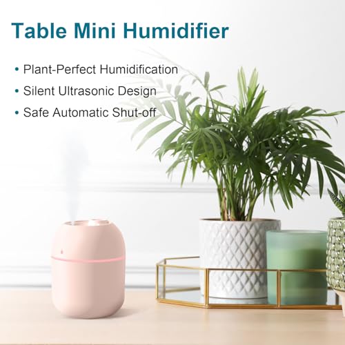 Image of Portable Small Humidifier, USB Personal Desktop Humidifier for Car, Office Room, Bedroom, Auto Shut-Off, 2 Mist Modes, Super Quiet, 220ml, Pink