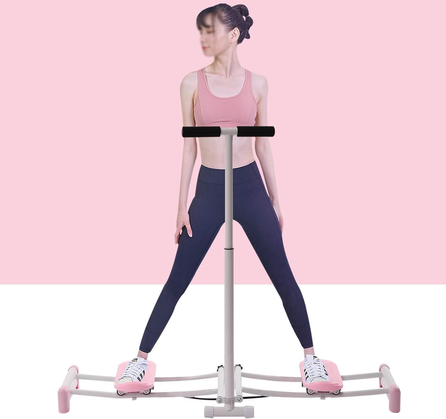 Ski Machine, Pelvic Floor Exercise Devices with Sponge Handle Glove Anti-Slip Pedals Leg Exercise Machine Inner Thigh Exercises Equipment for Fitness Exercises Body Shaping - Pink