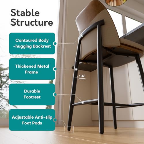 Image of GXJ Brown Counter Height Bar Stools Set of 6, Dual Textured Seats