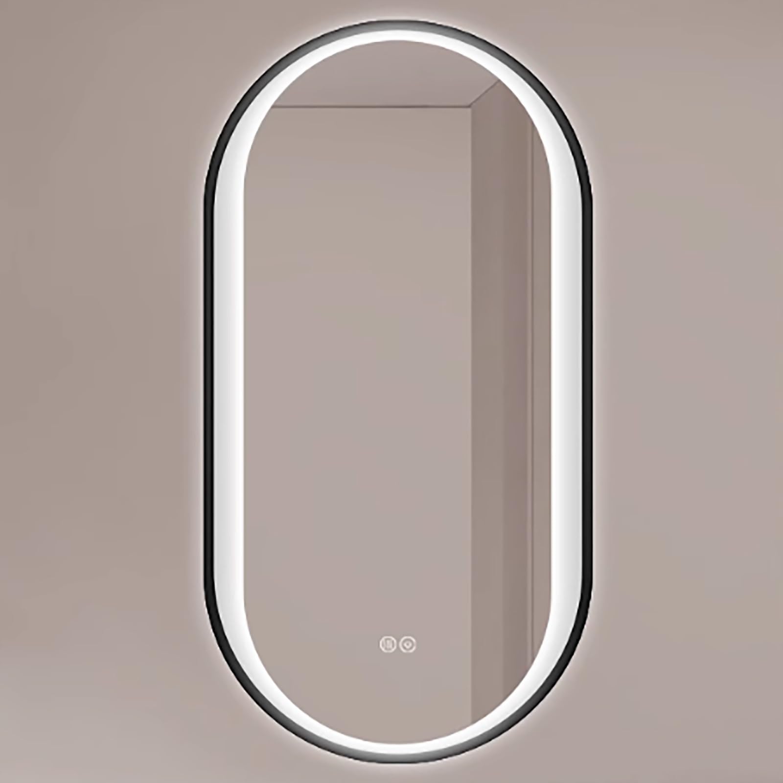 FGXHHS Oval LED Black Aluminum Frame - Anti-fog Illuminated 40x70cm, HD Glass Wall Mounted Vanity for Makeup & Home Decor