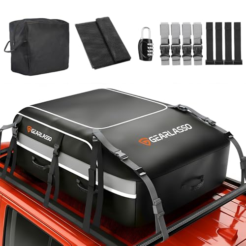 Autodachtasche 21 Kubikfuß (595 L) wasserdichte Dachbox für Pkw SUV & Van Robustes 840D-PVC universell passend mit/ohne Dachgepäckträger inkl. Rutschfester Matte & Zahlenschloss