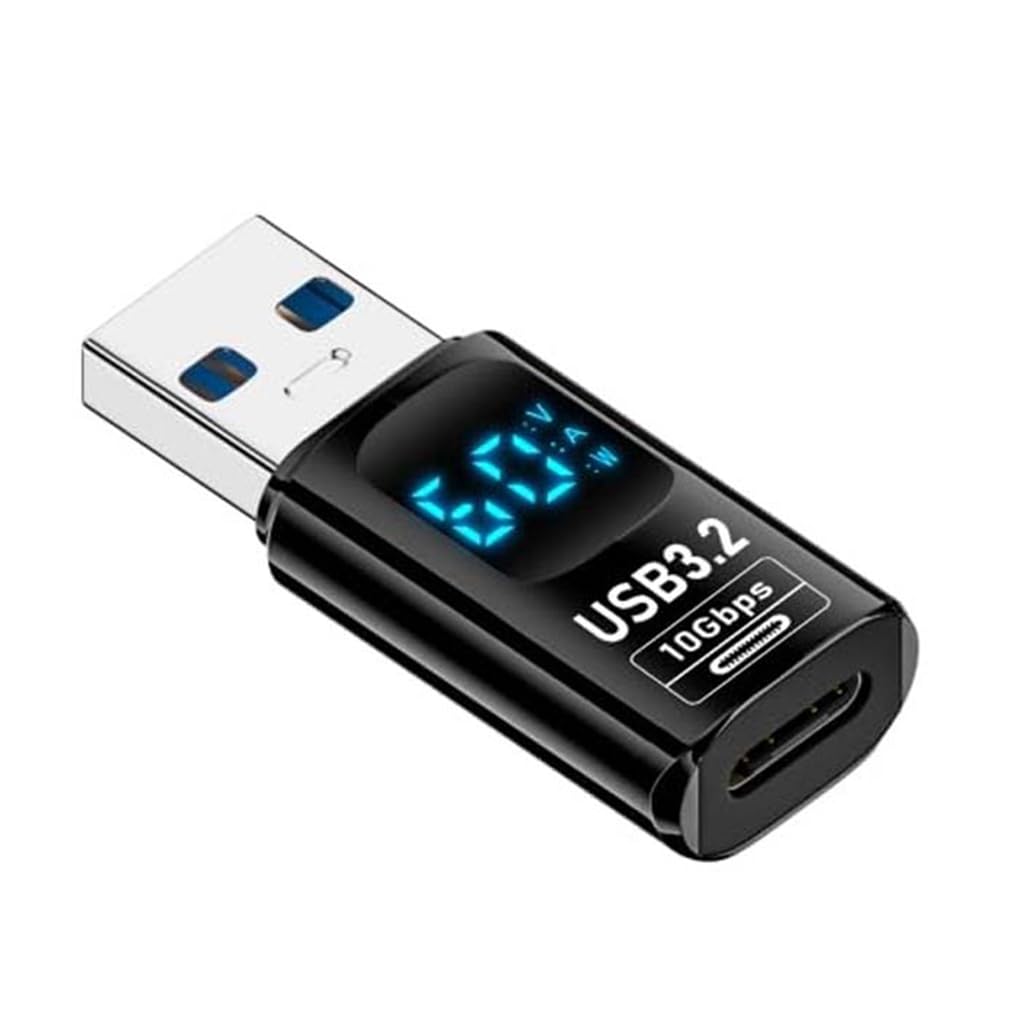 TECPHILE 100W USB A Male to Type-C OTG Adapter Connector with LED Display, 10Gbps USB 3.2 Fast Charging Connecter, Male to Female Converter, for Galaxy S25/S24, iPhone 16 15, Pixel 8 7 (Pack of 1)