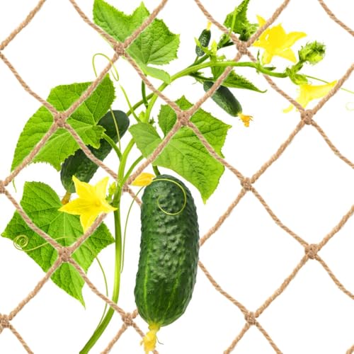 Jute Trellis Netting for Climbing Plants Heavy Duty Jute Plant Support Net Natural Jute Hemp Rope Net with 5.9 inch Mesh for Climbing Vine Vegetables Cucumber Tomatoes Peas