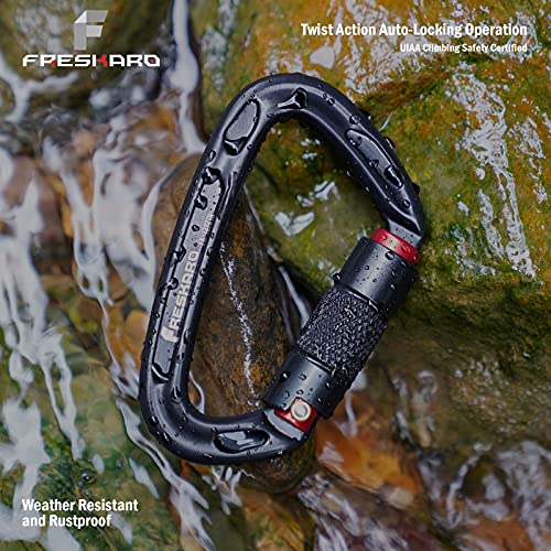 Freskaro Twist Lock Carabiner Clips, Auto Lock And Heavy Duty, Suit For Rappelling,Hammock Chair, Swing, Tree Climbing, Black, 2Pcs #TOP7