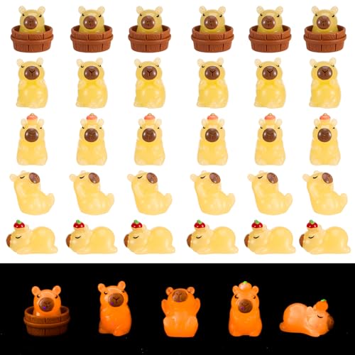 Camptrip 30 Stück Mini Cabibara aus Harz, Leuchtenden Capybara Figuren Niedliche kleine Figuren für Kindergeburtstag Mitgebsel DIY Aquarium Garten Landschaft Puppenhäuser