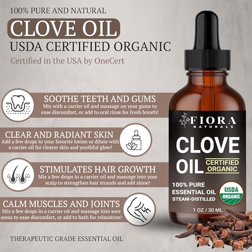 Image of Organic Clove Essential Oil - 100% Pure, USDA Certified Clove Bud Oil for Teeth & Gums, Toothache Relief, Hair Growth & Aromatherapy - Premium Cloves Oil for DIY Wellness by Fiora Naturals