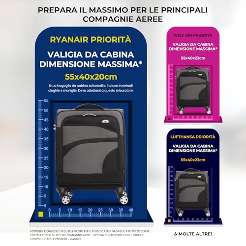 Aerolite Espandibile 55X40X20Cm A 55X40X23Cm Valigia Trolley Leggero Max Per Ryanair Priorità, Ita Airways, Volotea, Wizz Air Priorità Bagaglio A Mano 55X40X20 55X40X23 Morbido Con 4 Ruote (Nero) - 5