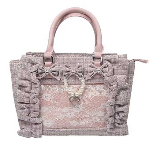 Image of Ita Bag Pins Display Single Shoulder Crossbody Bag Ruffles Bow Purse and Handbag for Women Nylon Tote Bag with Insert (Pink)