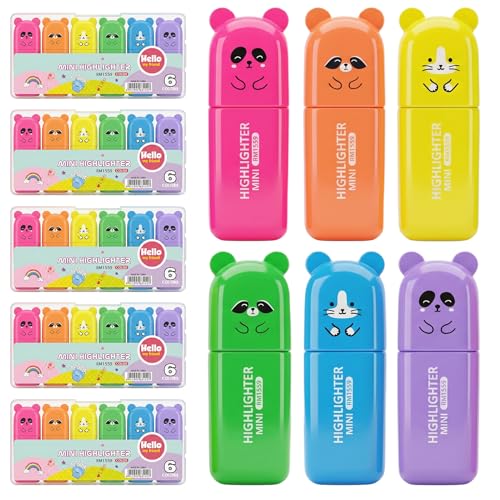 30 Stück Mini Textmarker Set Leuchtstifte mit Tier-Design Highlighter Pen