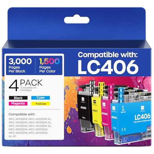 Cartouches Brother LC406 pack de 4 d'encre de rechange pour MFC-J4335DW et imprimantes associées