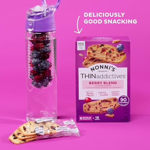 Nonni's THINaddictives Almond Thin Cookies - Berry Blend Almond Cookies - Almond Cookie Thins w/ Cranberries Blueberries Goldenberries Raisins Sunflower Seeds - Kosher - 4.4 oz