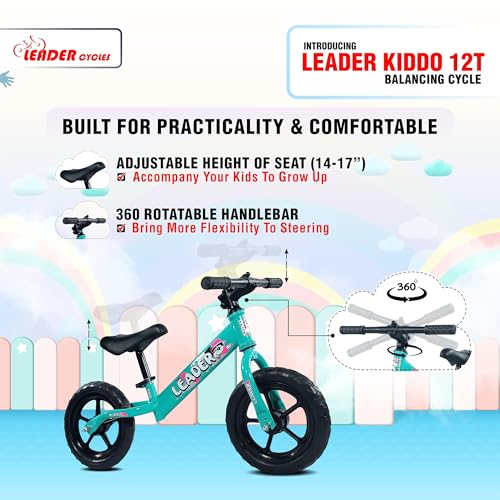 Image of Leader Kiddo Balancing Cycle for Kids Ages 1-4 | Lightweight, Pedal-Free Design for Effortless Fun | Adjustable Seat for Growing Toddlers | Perfect Learning Bicycle for Boys and Girls (SEA Green)