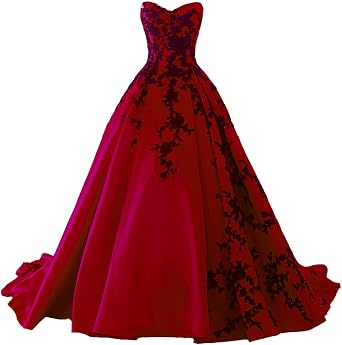 Lemai Gothic Black Prom Dress V Neck Ball Gown Satin Beaded Lace Corset Long Wedding Dresses