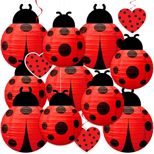 13PCS Ladybug Party Decorations Paper Lanterns Hanging Swirls Set