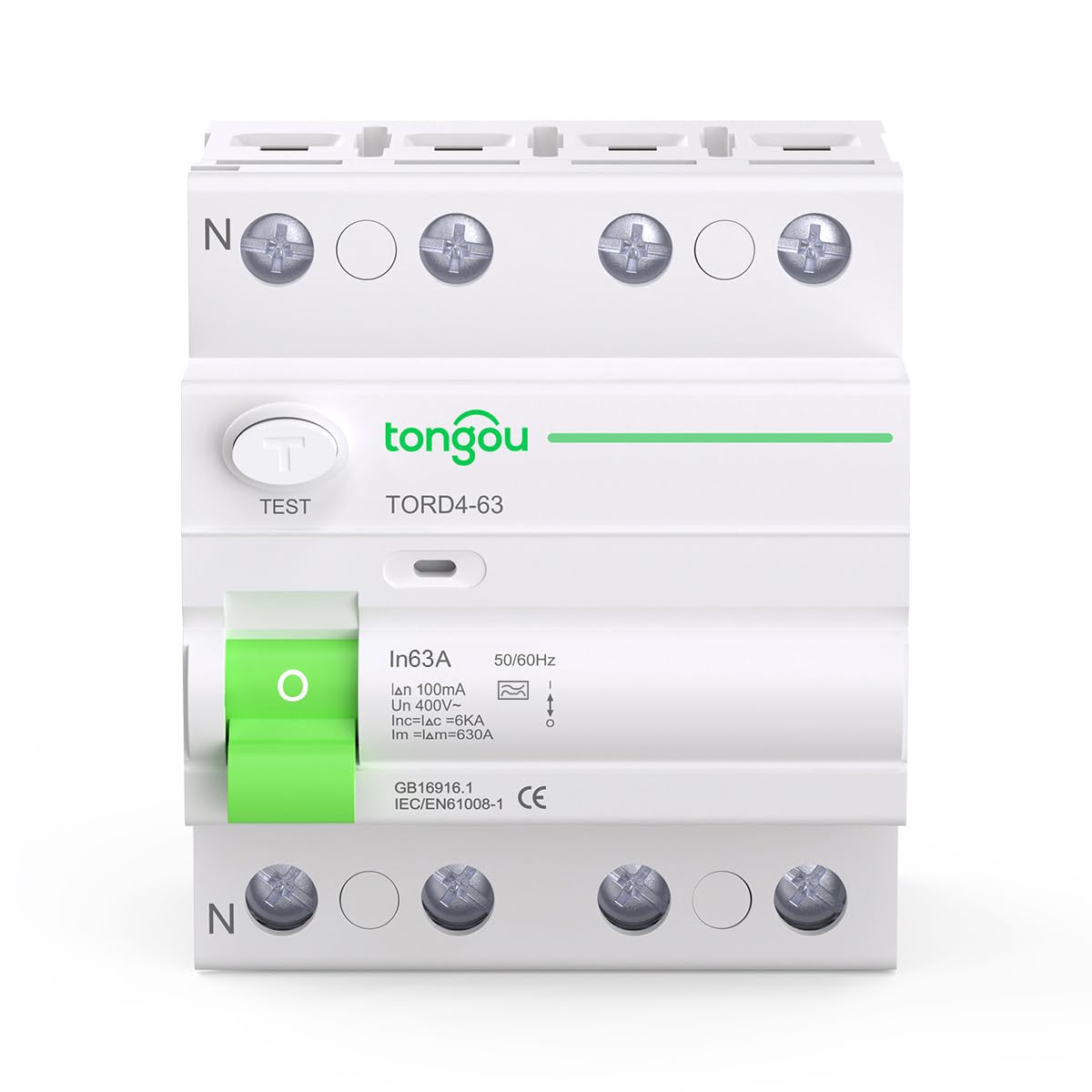 TONGOU Typ A Fi Schutzschalter 63A 100mA 3P+N 400V 6kA,Geeignet für Einfamilienhäuser, kleine Geschäftsgebäude und andere Szenarien