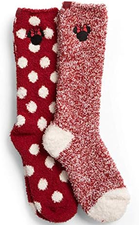 Barefoot Dreams CozyChic Classic Disney Women’s Minnie Mouse Socks, 2-Pack Women’s Socks, Knee Socks, Plush Socks, Loungewear, Fuzzy Socks-Ruby Multi