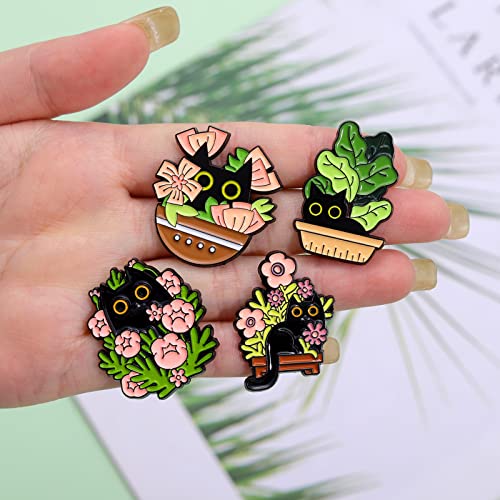 Potted Cat Enamel Pins For Backpacks, Cartoon Black Cat Pins For Women Girl Cute Animal Enamel Brooch Pins Badges Clothing Jackets Diy Gifts #TOP6