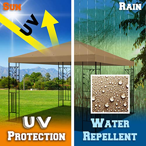 BenefitUSA 10x10 FT Gazebo Replacement Canopy Top Single Tier Canopy Top Cover (Tan)