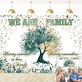 Family Reunion Backdrop Green Family Tree We are Family Glitter Photography Background Welcome Home Gathering Adoption Party Decorations Banner Photo Props (7x5FT)