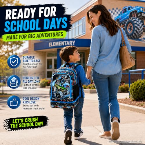 Image of WZLVO 2-In-1 Truck Preschool Backpack Set, 17 inch Cool UV Printing Boys Bookbag /School Bag with Built-in Lunch Compartment & Pencil Bag for Kids to Elementary - Truck Green