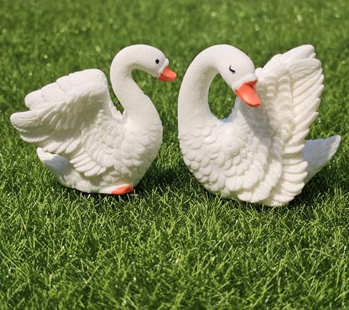 Image of Miniature Swan Mini Figurines Miniature Garden Decor Fairy Garden Set of 2 (White Swan)