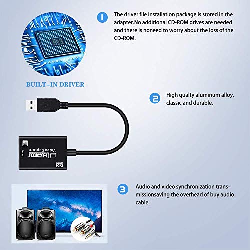 MICROWARE 4K USB 3.0 to HDMI for Video Capture Record Box 1080P HDMI USB Capture Card Adapter for Game Record Live Stream - Image 5