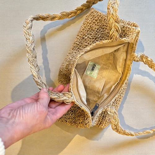 Bolso tote de hombro tejido a mano en cáñamo natural miniatura 4