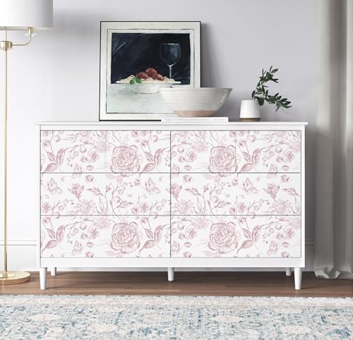 Yasinet Pink Floral Wallpaper Boho Peel and Stick Wallpaper Pink and White Contact Paper for Girl Nursery Bedroom Cabinets Farmhouse Flower Warerproof Removable Self-Adhesive Wall Paper 17.3"×118'' - image 3