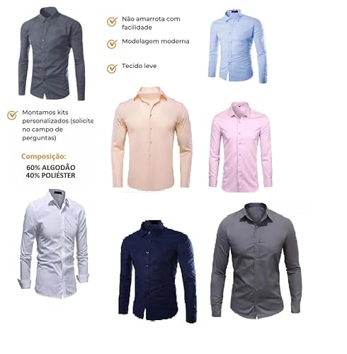 Camisa Social Masculina Executive Slim - Importada (BR, Alfa, M, Regular, Azul Claro)