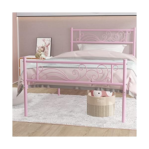 Weehom Twin Bed Frames Metal Platform Heavy Duty Steel Slat Under Bed Storage for Kids Pink - Image 5