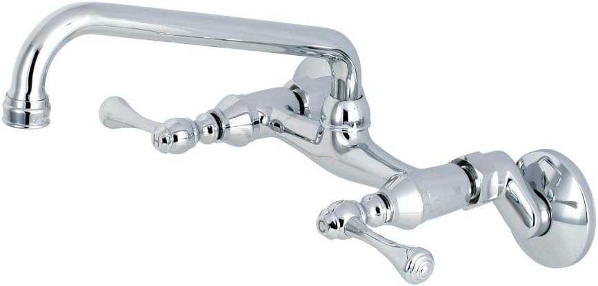 Kingston Brass KS300C Two-Handle Adjustable Center Wall Mount Kitchen Faucet, Polished Chrome