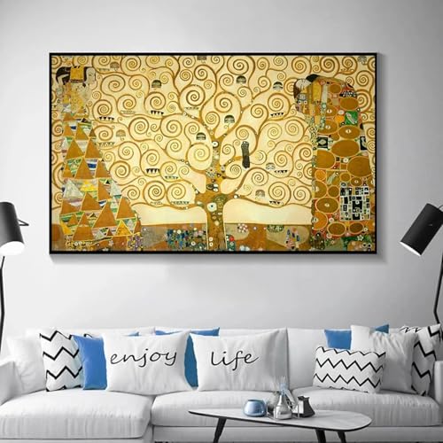 Toile Klimt Arbre de la Vie pour grand salon chic et moderne