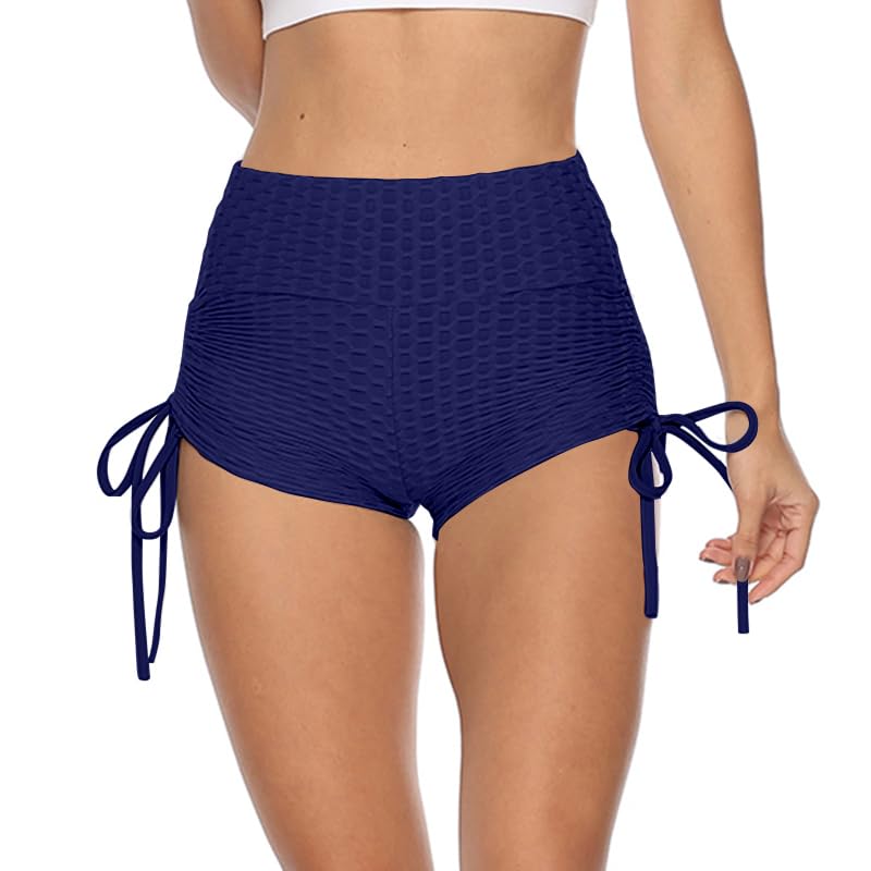 Image of Shasmi Women's Workout Yoga Shorts, High Waisted Drawstring Scrunch Booty Shorts Ruched Butt Lift Athletic Running Tights (Shorty 76)