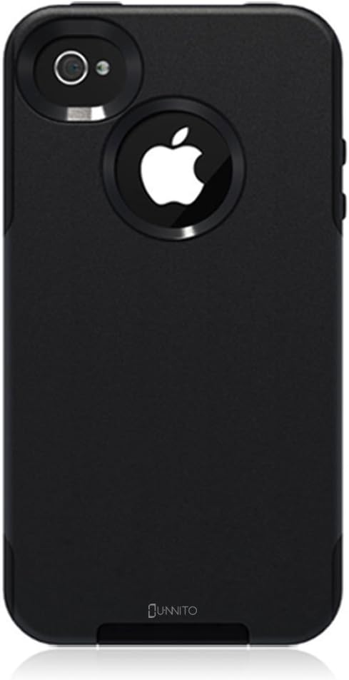 Unnito [HYBRID]1 Year Warranty Protective Case [DUAL LAYERED] Commuter Protection Cover [+Free Screen Protector] (Black - iPhone 4)