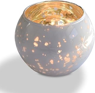 Luna Bazaar Mary Mercury Glass Globe Candle Holder - Pearl White for Use with Tea Lights - for Home Decor, Parties and Wedding Decorations - Mercury Glass Votive Holders