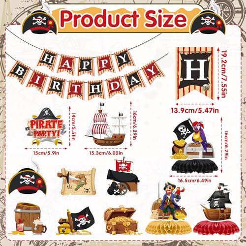 Image of Pirate Birthday Party Banners Hanging Swirls Decorations 13PCS | Pirate Party Decor 13pcs, Glitter Banners Swirls, Cardstock Decor, Nautical Pirate Theme, Birthday Party Decor for Kids Boys