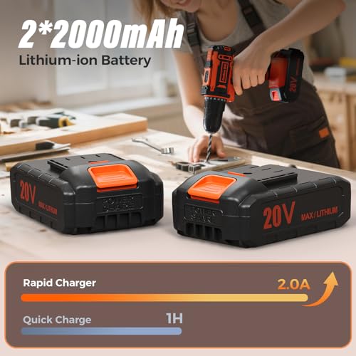 Cordless Drill, 20V 2x2.0Ah Battery Drill Set, 2 Speed Rechargeable Electric Combi Drills with Case 24 Accessories LED Light, 25+1 42Nm Torque Max Power Hand Drills Electric Screwdriver for Home DIY 3 Cordless Drill, 20V 2x2.0Ah Battery Drill Set, 2 Speed Rechargeable Electric Combi Drills with Case 24 Accessories LED Light, 25+1 42Nm Torque Max Power Hand Drills Electric Screwdriver for Home DIY - Image 3