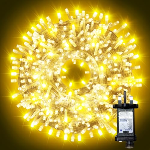 ARKOCHIC 105M Outdoor Christmas Lights, 1000 LED Warm White Christmas Tree Lights, IP65 Waterproof Fairy Light Plug in 8 Modes Memory Linkable Cluster Light Indoor Outside Decorationsn(No Remote)