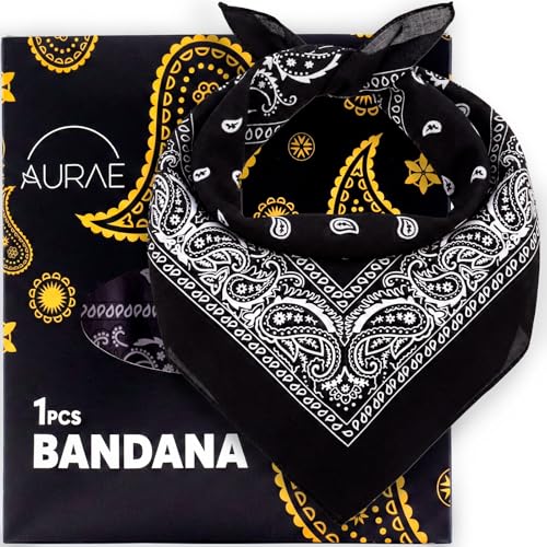 AURAE Bandana Noir - 100% Coton & Fibres Naturelles - Foulard Noir Sans Polyester - Qualité Supérieure - Doux, Durable et Lavable en Machine - Bandana Homme...