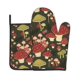 Vintage Mushroom Oven Mitts and Pot Holders Sets of 2, Non-Slip Cooking Hot Pads Washable Heat Resis