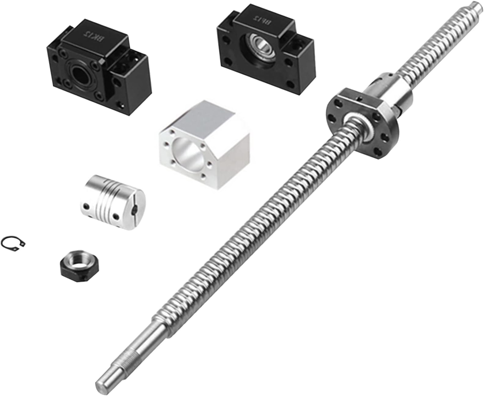 ANWOK Ball Screw RM/SFU1605-600mm 16mm with Metal Deflector Ball Screw Nut Housing Bracket and End Supports Bearing BK/BF10 for CNC Project DIY